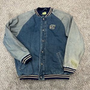 Vintage Route 66 denim bomber jacket Womens 18 blue varsity heavyweight snap 90s